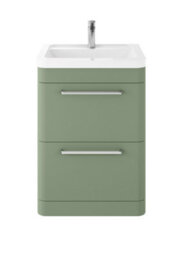 Hudson Reed Solar Floor Standing 2 Drawer Vanity Unit & Ceramic Basin, Fern Green Matt, 600 X 840 X 445mm