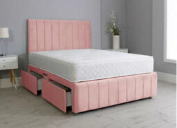 Comfy Deluxe 6Ft Superking  Panel Pink Plush Divan Bed Set Headboard & Footboard 0 Drawers - thumbnail 1