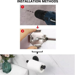 New Stainless Steel Toilet Roll Holder And Towel Ring Set Bathroom Wall Mounted - Black (Toilet Roll + Ring Set) - thumbnail 5