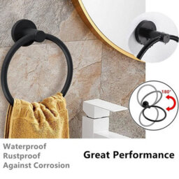 New Stainless Steel Toilet Roll Holder And Towel Ring Set Bathroom Wall Mounted - Black (Toilet Roll + Ring Set) - thumbnail 2