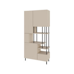Decortie Modern Key Bookcase 5-Doors Storage Cabinet And Minimal Open Shelves Display Unit Metal Legs 84(W)X175(H)Cm Sandstone - thumbnail 2