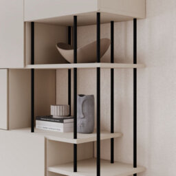 Decortie Modern Key Bookcase 5-Doors Storage Cabinet And Minimal Open Shelves Display Unit Metal Legs 84(W)X175(H)Cm Sandstone - thumbnail 5