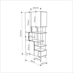 Decortie Modern Key Bookcase 5-Doors Storage Cabinet And Minimal Open Shelves Display Unit Metal Legs 84(W)X175(H)Cm Sandstone - thumbnail 3