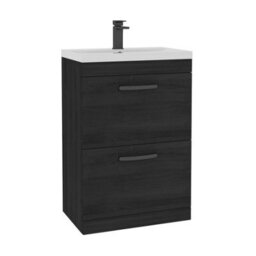 Royal Bathrooms Turin Hale Black 600mm Floor Standing Vanity Unit 2 Drawer With Mid-Edge Basin Sink & Matt Black Handles - thumbnail 6