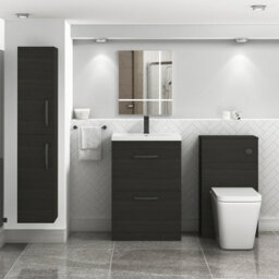 Royal Bathrooms Turin Hale Black 600mm Floor Standing Vanity Unit 2 Drawer With Mid-Edge Basin Sink & Matt Black Handles - thumbnail 2