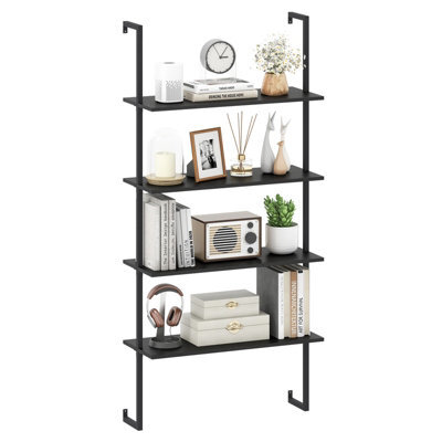 Gainoom 4-Tier Wall-Mounted Bookshelf Modern Floating Storage Display Shelves Wall-Mounted Ladder Wooden Bookcase - image 1