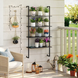 Gainoom 4-Tier Wall-Mounted Bookshelf Modern Floating Storage Display Shelves Wall-Mounted Ladder Wooden Bookcase - thumbnail 4