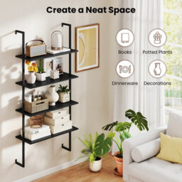 Gainoom 4-Tier Wall-Mounted Bookshelf Modern Floating Storage Display Shelves Wall-Mounted Ladder Wooden Bookcase - thumbnail 7