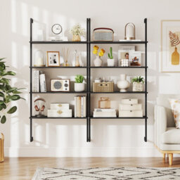 Gainoom 4-Tier Wall-Mounted Bookshelf Modern Floating Storage Display Shelves Wall-Mounted Ladder Wooden Bookcase - thumbnail 5
