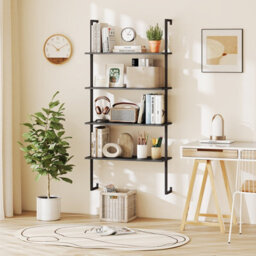 Gainoom 4-Tier Wall-Mounted Bookshelf Modern Floating Storage Display Shelves Wall-Mounted Ladder Wooden Bookcase - thumbnail 3