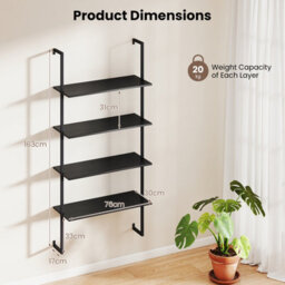 Gainoom 4-Tier Wall-Mounted Bookshelf Modern Floating Storage Display Shelves Wall-Mounted Ladder Wooden Bookcase - thumbnail 2