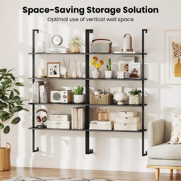 Gainoom 4-Tier Wall-Mounted Bookshelf Modern Floating Storage Display Shelves Wall-Mounted Ladder Wooden Bookcase - thumbnail 8