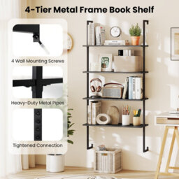 Gainoom 4-Tier Wall-Mounted Bookshelf Modern Floating Storage Display Shelves Wall-Mounted Ladder Wooden Bookcase - thumbnail 9