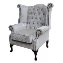 Chesterfield High Back Wing Chair Modena Hessian Velvet Fabric In Queen Anne Style - thumbnail 2