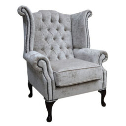 Chesterfield High Back Wing Chair Modena Hessian Velvet Fabric In Queen Anne Style - thumbnail 1