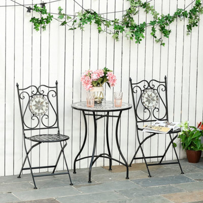 Outsunny 3 Pcs Mosaic Tile Garden Bistro Set Outdoor W/ Table 2 Chairs - image 1