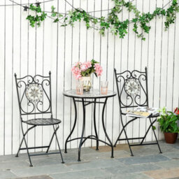 Outsunny 3 Pcs Mosaic Tile Garden Bistro Set Outdoor W/ Table 2 Chairs - thumbnail 1