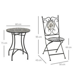 Outsunny 3 Pcs Mosaic Tile Garden Bistro Set Outdoor W/ Table 2 Chairs - thumbnail 3