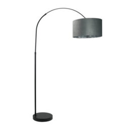Valuelights Louis Black Arched Floor Lamp With Grey Velvet And Chrome Inner Shade And Bulb - thumbnail 2