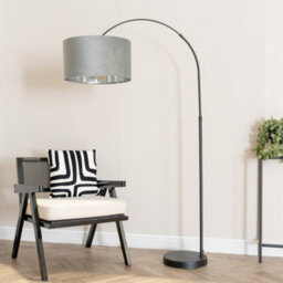 Valuelights Louis Black Arched Floor Lamp With Grey Velvet And Chrome Inner Shade And Bulb - thumbnail 3