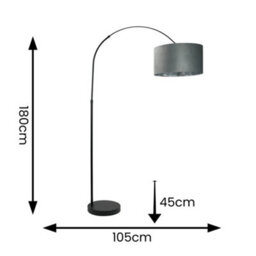 Valuelights Louis Black Arched Floor Lamp With Grey Velvet And Chrome Inner Shade And Bulb - thumbnail 4