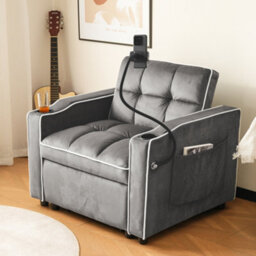Btm 3 In 1 Expandable Single Sofa Bed With Cup Holders Phone Holder Recliner Sleeper Chair Armchair For Small Spaces - thumbnail 3