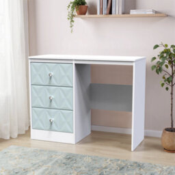 San Jose Ready Assembled Matt Duck Egg Blue & White 3 Drawer Non-Extendable Dressing Table (H)756mm (W)969mm (D)395mm