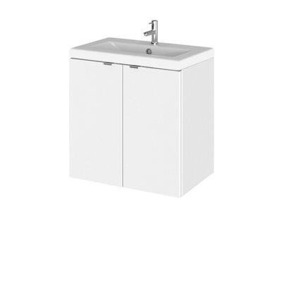Hudson Reed Fusion Wall Hung 2 Door Vanity Unit & Ceramic Basin, Stylish Vanity Unit With Basin, Gloss White, 500mm - image 1