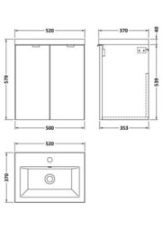 Hudson Reed Fusion Wall Hung 2 Door Vanity Unit & Ceramic Basin, Stylish Vanity Unit With Basin, Gloss White, 500mm - thumbnail 4