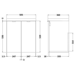 Hudson Reed Fusion Wall Hung 2 Door Vanity Unit & Ceramic Basin, Stylish Vanity Unit With Basin, Gloss White, 500mm - thumbnail 2