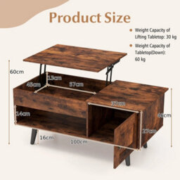 Hidden Compartment Lift Top Coffee Table For Living Room Storage - thumbnail 2