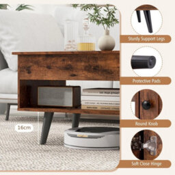 Hidden Compartment Lift Top Coffee Table For Living Room Storage - thumbnail 4