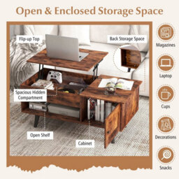 Hidden Compartment Lift Top Coffee Table For Living Room Storage - thumbnail 5