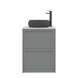 Royal Bathrooms Royal Bathroom Elmore 600mm Pebble Grey Freestanding Bathroom Vanity Unit 2 Drawer Plain White Worktop With Milan Black Basin - thumbnail 7