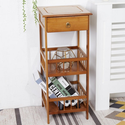 Fativo  78Cm Height 3-Tier Multifunctional Bamboo Bedside Table With Drawer Bedroom Couch Nightstand - image 1
