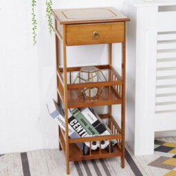 Fativo  78Cm Height 3-Tier Multifunctional Bamboo Bedside Table With Drawer Bedroom Couch Nightstand