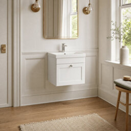 Balterley Swynnerton Traditional 1 Drawer Wall Hung Vanity Unit With Thin Edge Basin, Satin White, 500mm - thumbnail 4