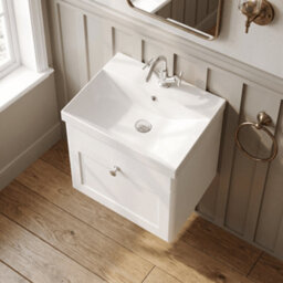 Balterley Swynnerton Traditional 1 Drawer Wall Hung Vanity Unit With Thin Edge Basin, Satin White, 500mm - thumbnail 3