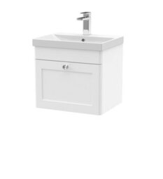 Balterley Swynnerton Traditional 1 Drawer Wall Hung Vanity Unit With Thin Edge Basin, Satin White, 500mm