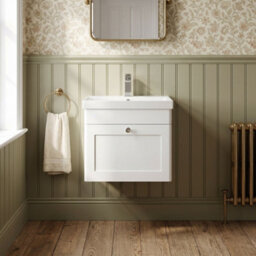 Balterley Swynnerton Traditional 1 Drawer Wall Hung Vanity Unit With Thin Edge Basin, Satin White, 500mm - thumbnail 2