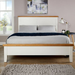 "Home Source Easton Solid Wood With Oak Veneer  White 4' 6"" Double Wooden Bed Frame" - thumbnail 3