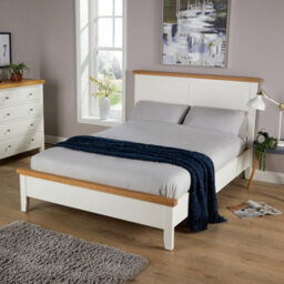 "Home Source Easton Solid Wood With Oak Veneer  White 4' 6"" Double Wooden Bed Frame" - thumbnail 2