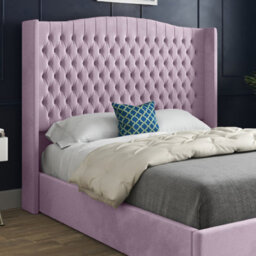 Rana Curved Top Winged Upholstered Soft Velvet Pink Bed Frame - thumbnail 2