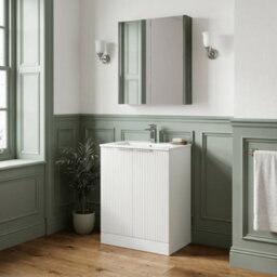 Balterley Tixall Fluted 2 Door Floor Standing Vanity Unit With Minimalist Basin, Satin White, 600mm - thumbnail 4
