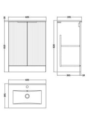 Balterley Tixall Fluted 2 Door Floor Standing Vanity Unit With Minimalist Basin, Satin White, 600mm - thumbnail 2