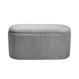 Living And Home Grey Modern Oval  Velvet Upholstery Pleated Storage Ottoman Bench Bed End Bench W 700 X D 380 X H 380 mm - thumbnail 3