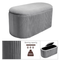 Living And Home Grey Modern Oval  Velvet Upholstery Pleated Storage Ottoman Bench Bed End Bench W 700 X D 380 X H 380 mm - thumbnail 6
