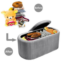 Living And Home Grey Modern Oval  Velvet Upholstery Pleated Storage Ottoman Bench Bed End Bench W 700 X D 380 X H 380 mm - thumbnail 4