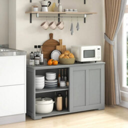 Grey Sideboard With Sliding Door & Double Partition Kitchen Storage - thumbnail 3
