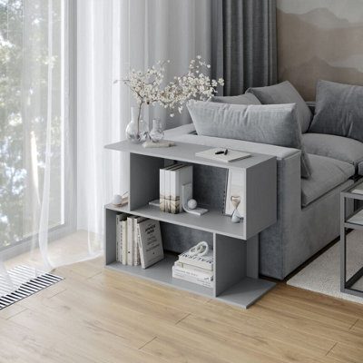 Urbn-Living Urbnliving 80Cm Width Grey 2-Tier Bookcase Irregular Storage Shelf Wooden Shelving Display Organiser Unit - image 1